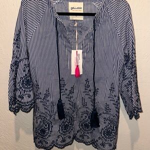 Gallabia Blue and White Striped Kaftan